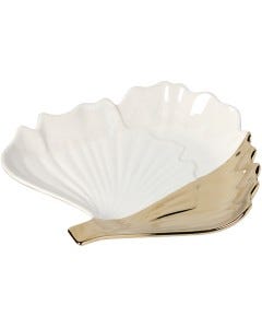 PLATO DECO 25X4X25CM BLANCO-DORADO